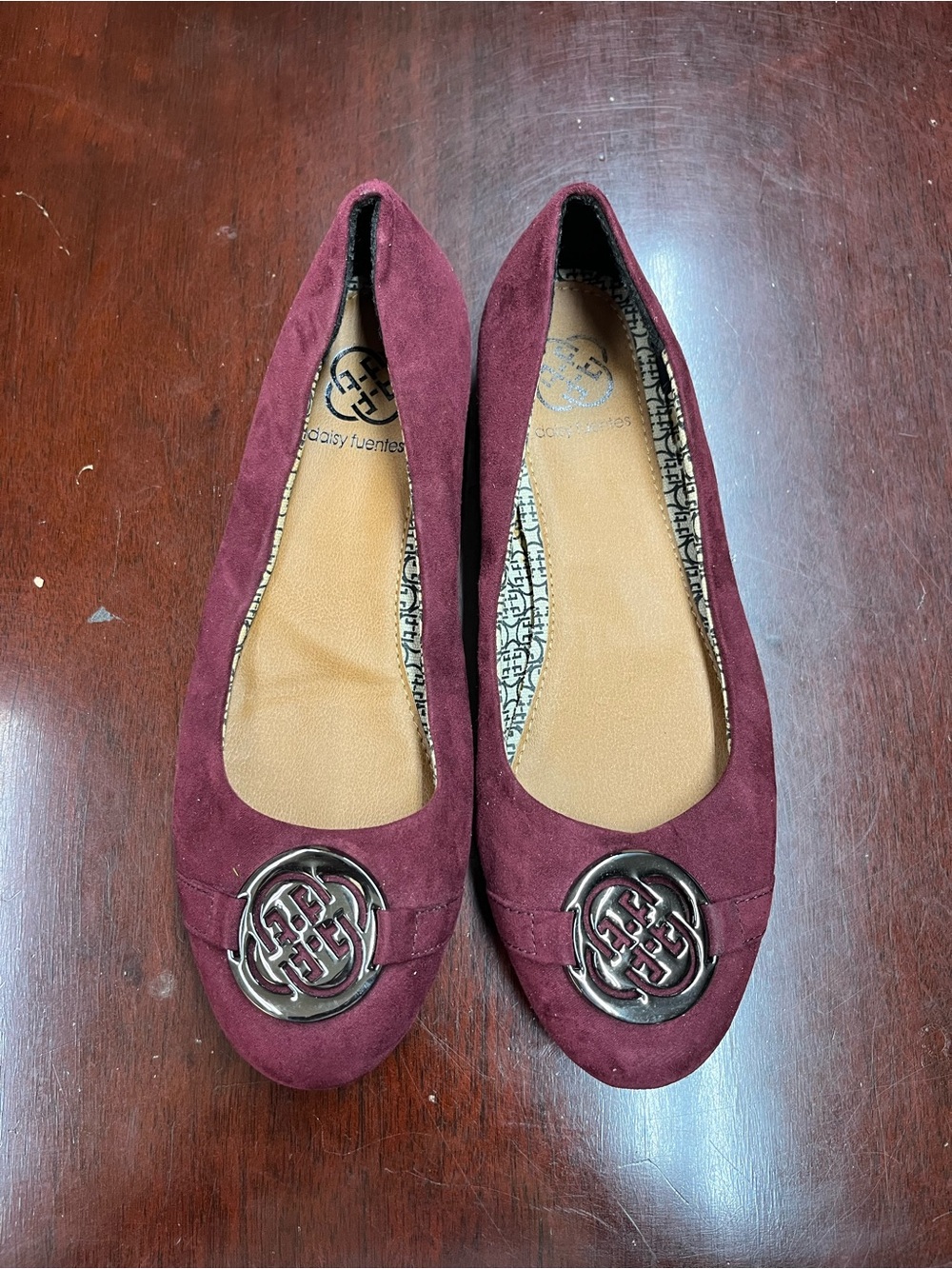 Women's Burgundy Suede Logo Ballet Flats